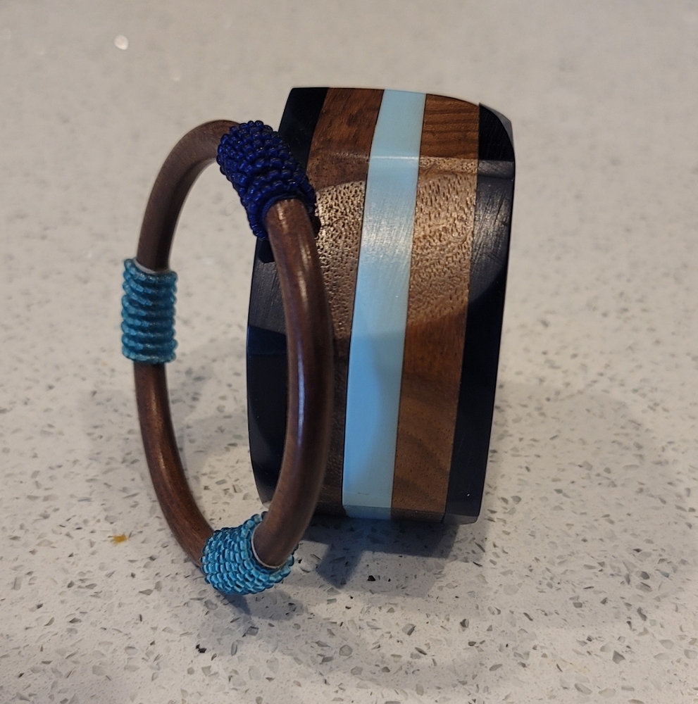 Wooden and Blue Bangle Set